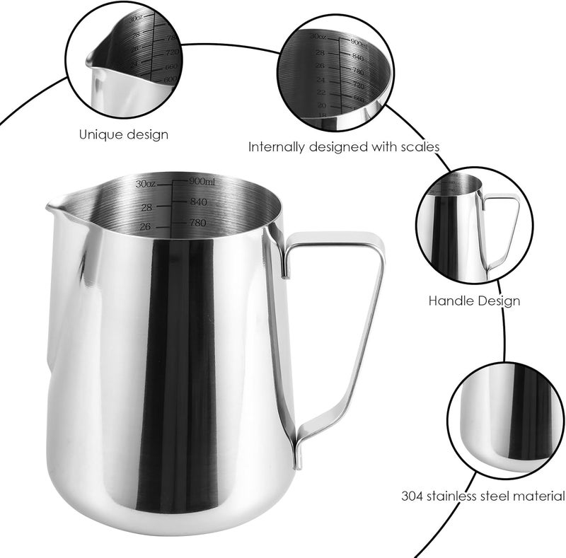 TMWEFUSC 900ml Stainless Steel Milk Frothing Pitcher with Measurement Marks, 32oz Steaming Pitcher for Coffee, Cappuccino, Latte Art Milk Jug Cup for Home & Professional Use (1) - Image 3